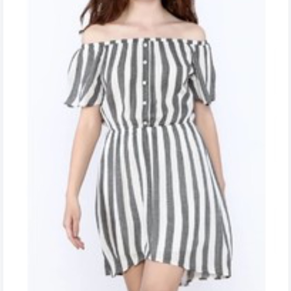 Everly Grey Striped Off Shoulder Dress